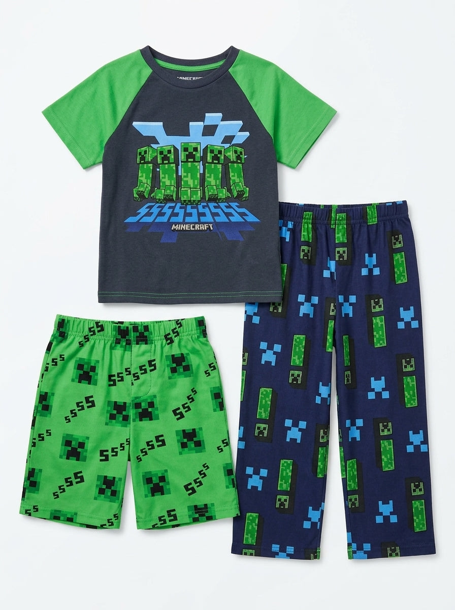 Minecraft Boys Creeper Pajama Set 3pc 4