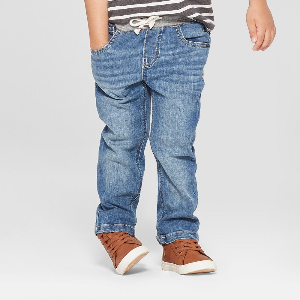 Toddler Boys' Pull-on Straight Fit Jeans - Cat & Jack™ Blue 5T: Midweight Denim, Elastic Waist, Drawstring