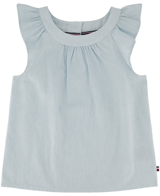 Tommy Hilfiger Little Girls Short Sleeve Denim Top - Open Blue