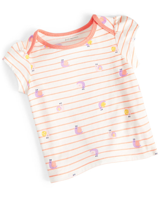 First Impressions Baby Girls Snail-Print Striped T-Shirt - Angel White