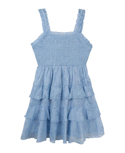 Rare Editions Big Girls Open Back Eyelet Dress - Blue