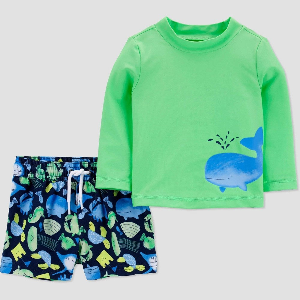 Carter's 2PC Green Whale Swim Set Size 9M Boys