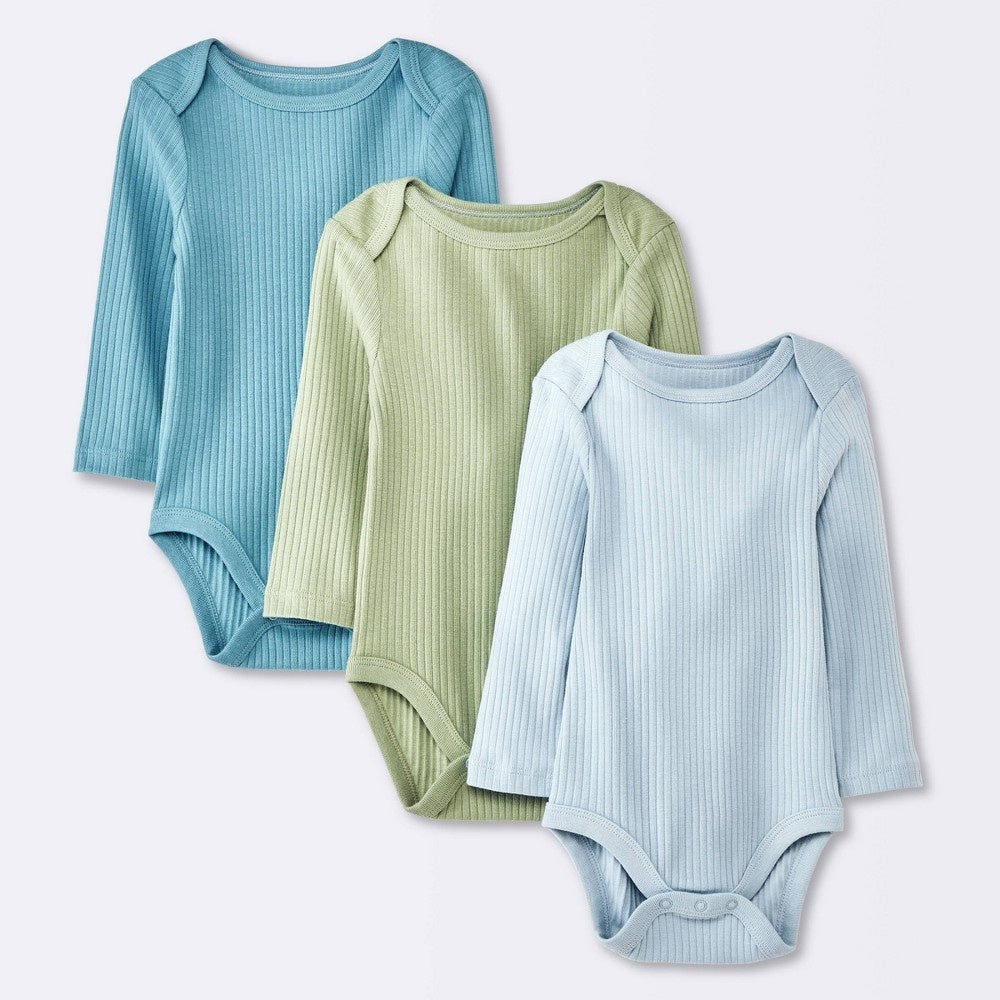 Cloud Island Baby Boys' 3pk Bodysuits Long Sleeve Newborn Blue