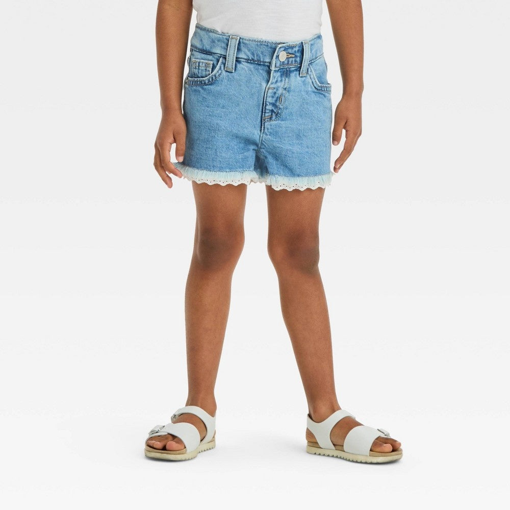 Cat & Jack Toddler Girls' Lace Denim Shorts 5T Light Wash