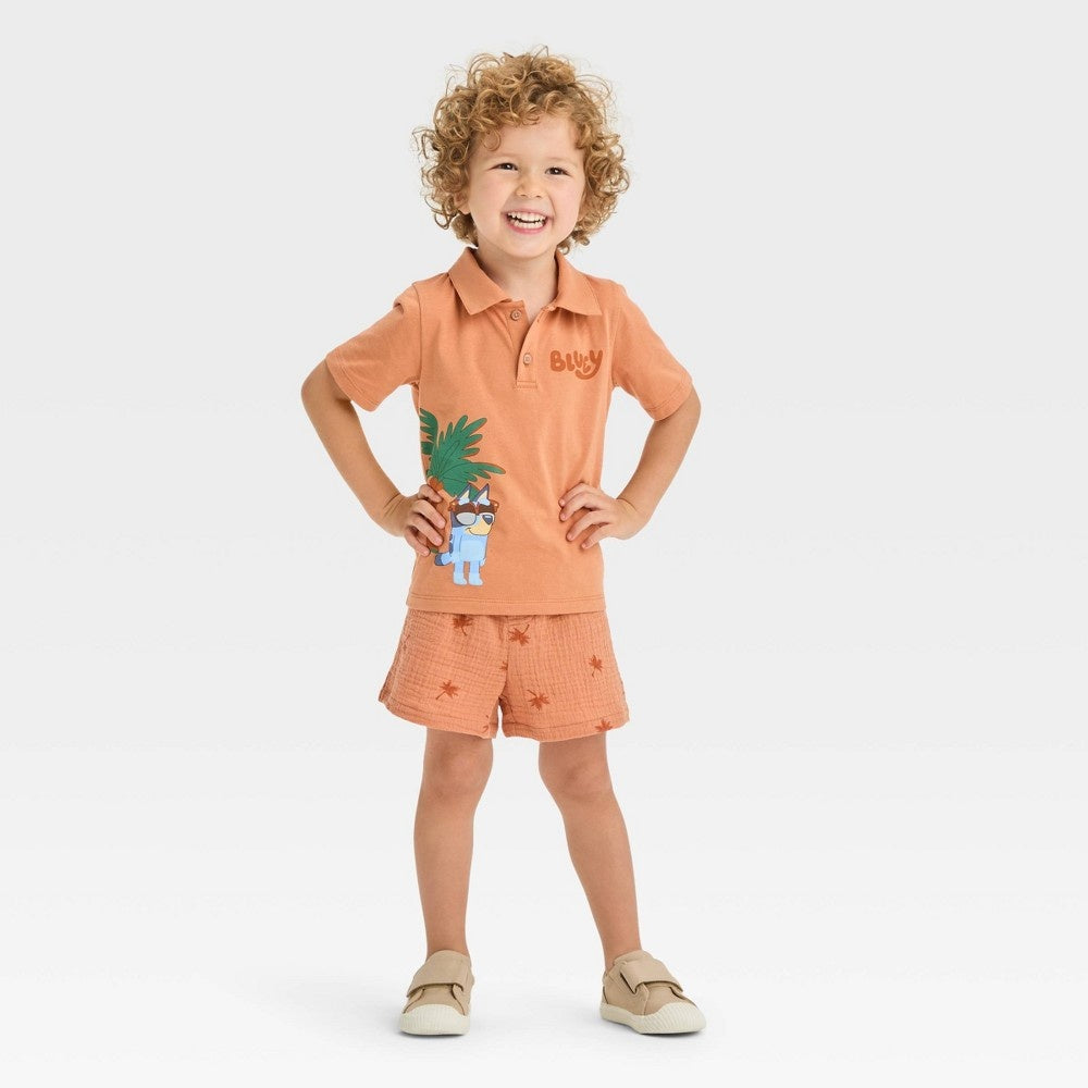 Bluey Toddler Boys' Polo Top and Shorts Set 5T Brown
