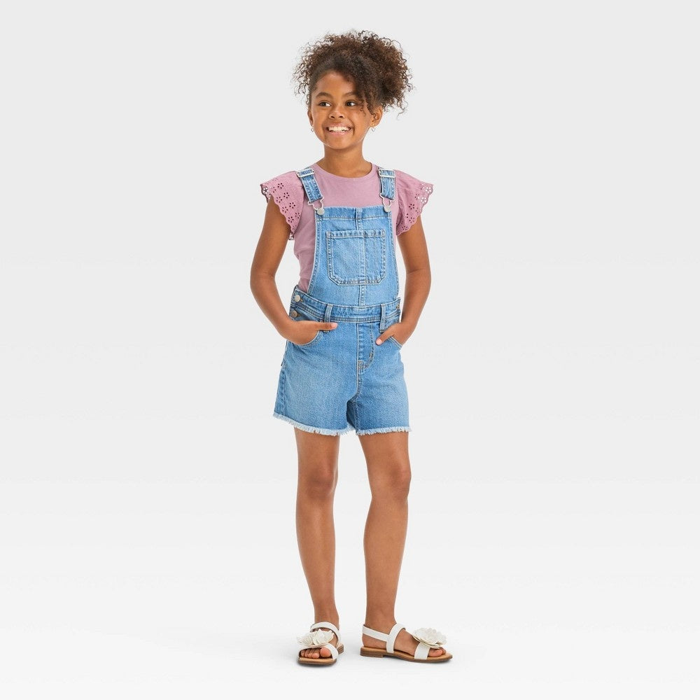 Cat & Jack Girls' Jean Shortalls Medium Wash XL