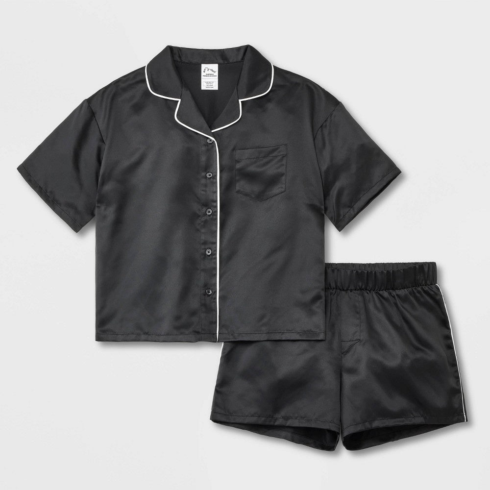 Art Class Girls' Satin Pajama Set 2pc Black M