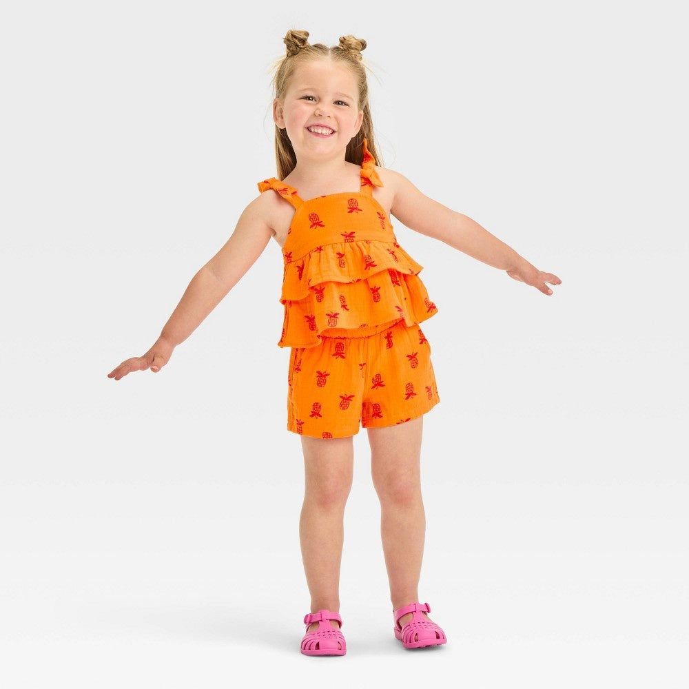 Cat & Jack Toddler Girls' Orange Pineapple Gauze Set 4T