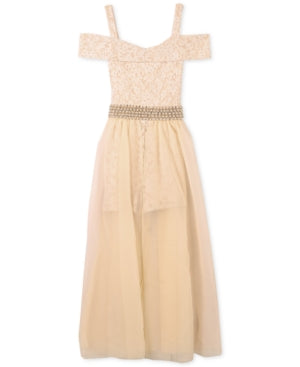 Speechless Glitter-Lace Romper Maxi-Overlay, Size 8 girl