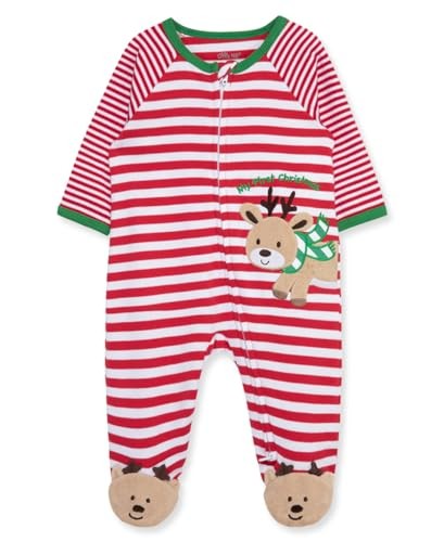Little Me Baby Boys Reindeer Stripe Footed Cotton Coverall