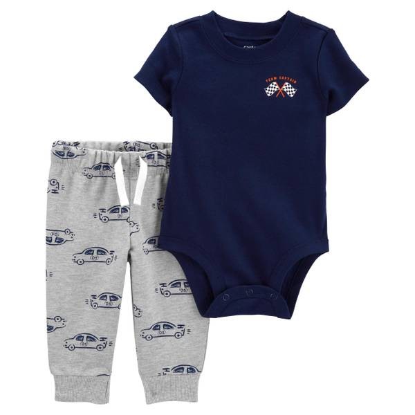 Carter's Baby Boys Race Car Graphic Bodysuit & Printed Pants, 2 Piece Set - Navy