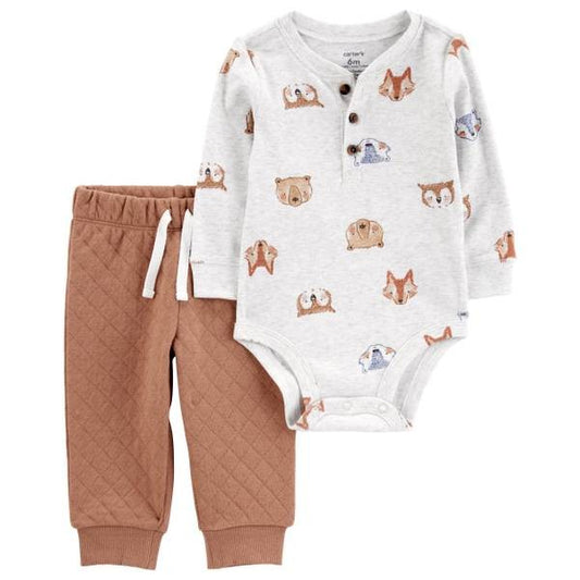Carter's Baby Boys Animals-Print Bodysuit & Pants, 2 Piece Set - Grey/Brown