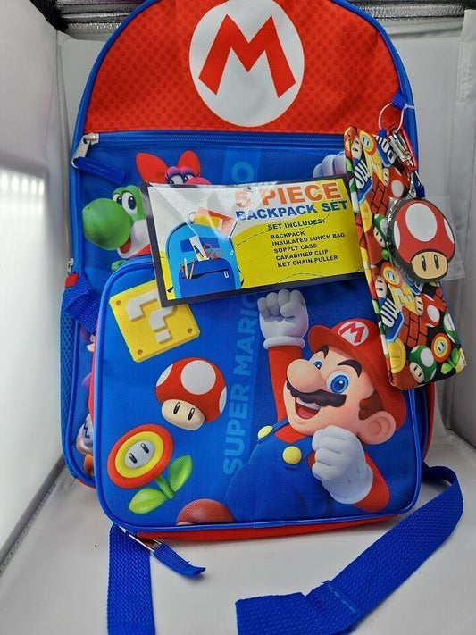 Super Mario Boy's 5 Pc Backpack Set - Red