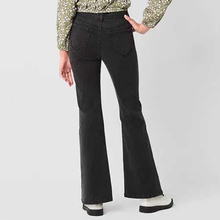 Imperial Star Girls Sunburst Bling Flare Jeans Size 7 Black