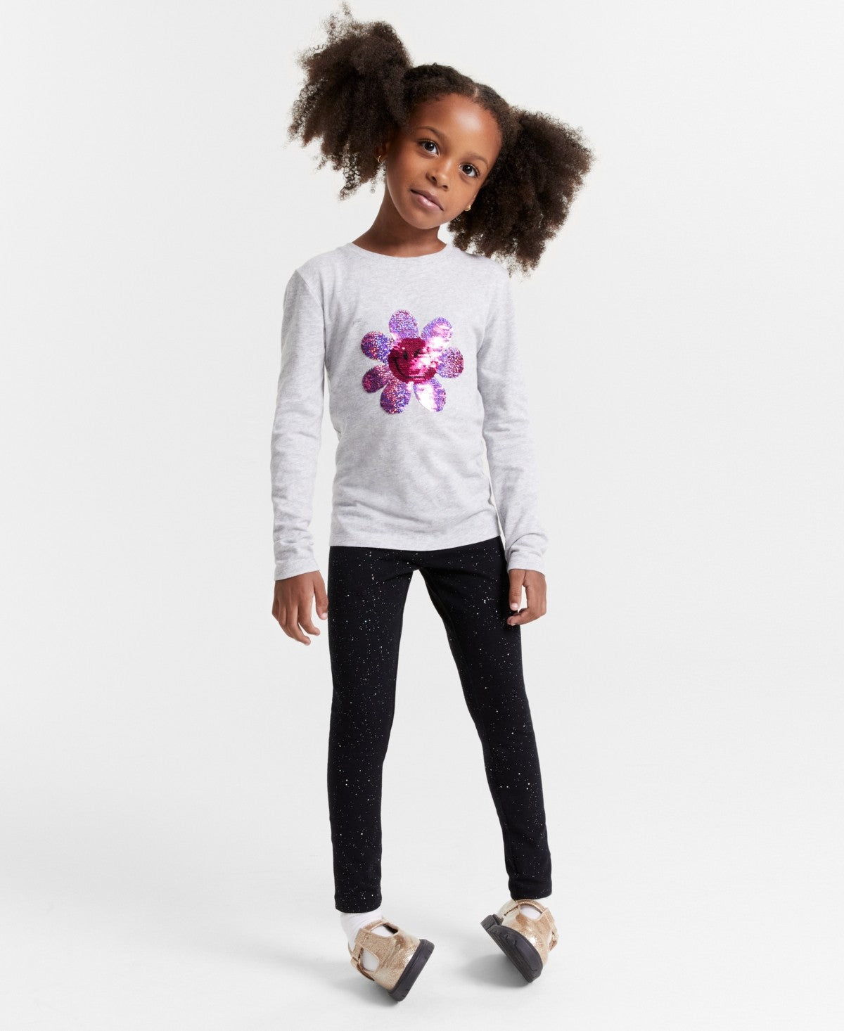 Epic Threads Girls Long-Sleeve Sequin Wink Flower Graphic T-Shirt