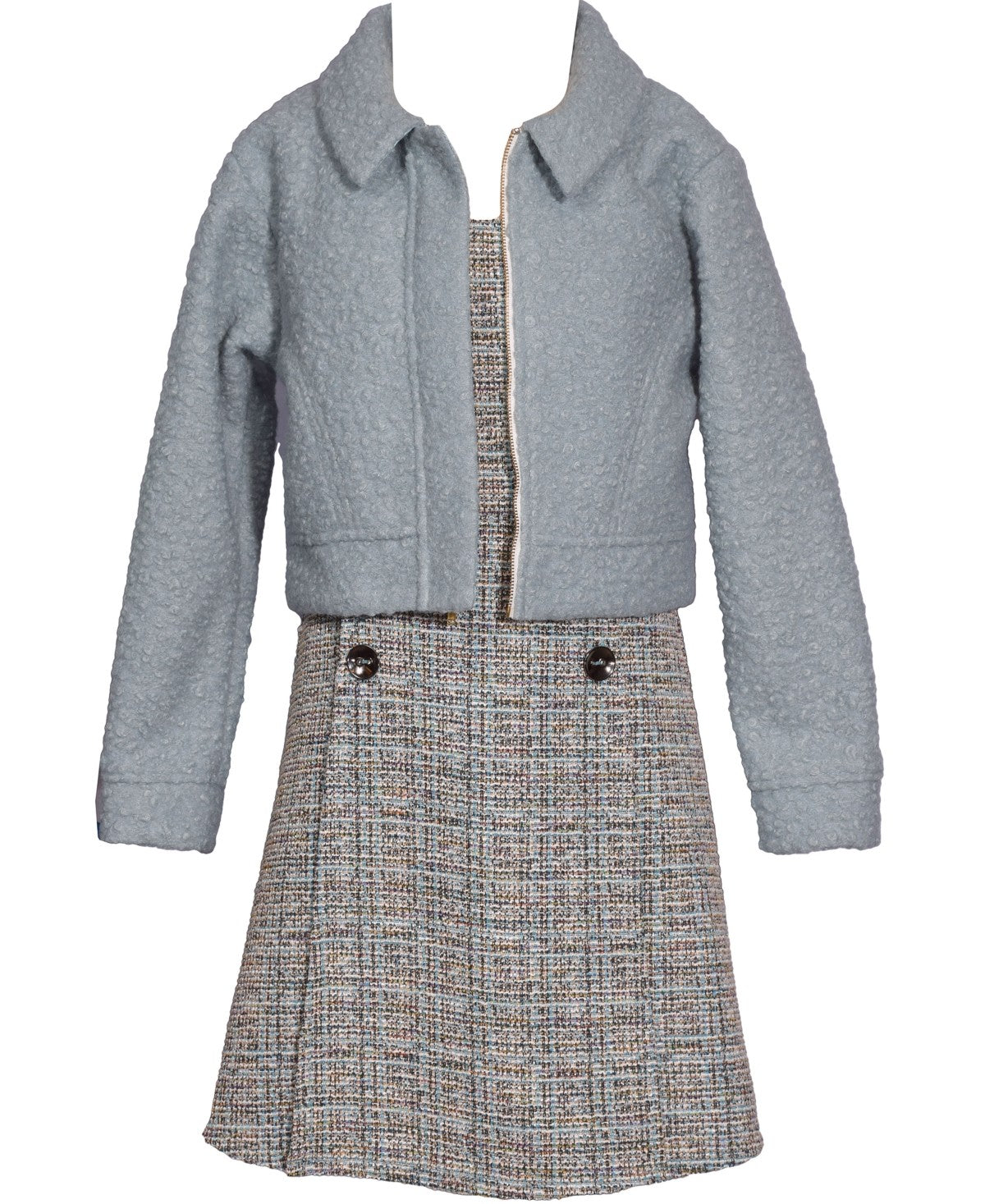 Bonnie Jean Big Girls Jacket Over Boucle Jumper Dress - Jade