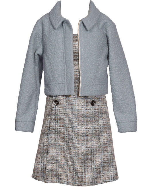 Bonnie Jean Big Girls Jacket Over Boucle Jumper Dress - Jade