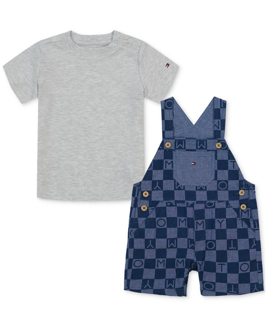 Tommy Hilfiger Baby Boys Short-Sleeve Heather T-Shirt & Printed Shortall, 2 Piece Set - Assorted