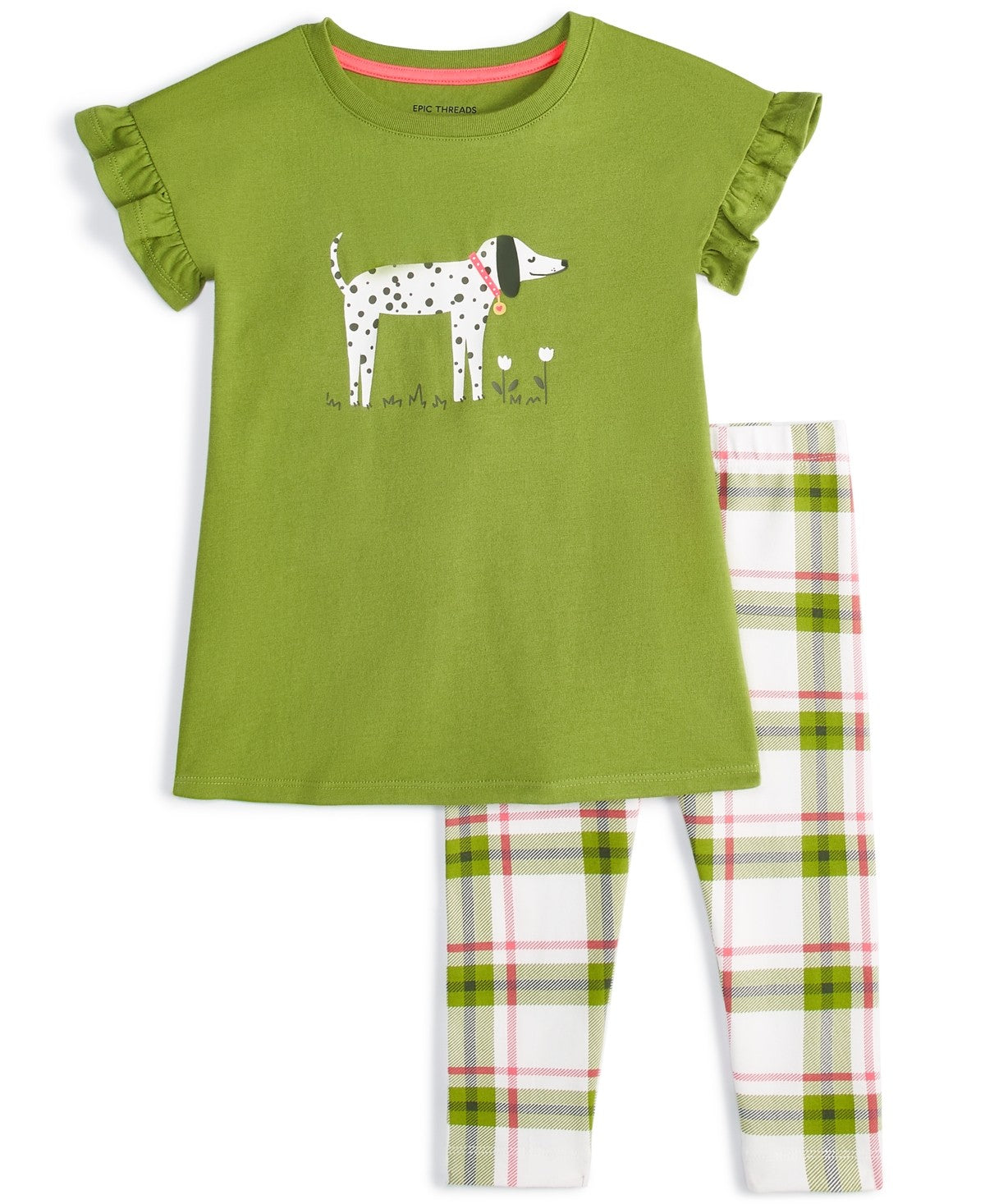 Epic Threads Toddler Girls Dalmatian Graphic Tunic & Plaid Leggings, 2 Piece Set - Angel White