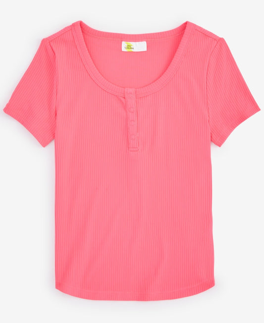 Epic Threads Girls Short-Sleeve Ribbed Henley Top - Vivacious Pink