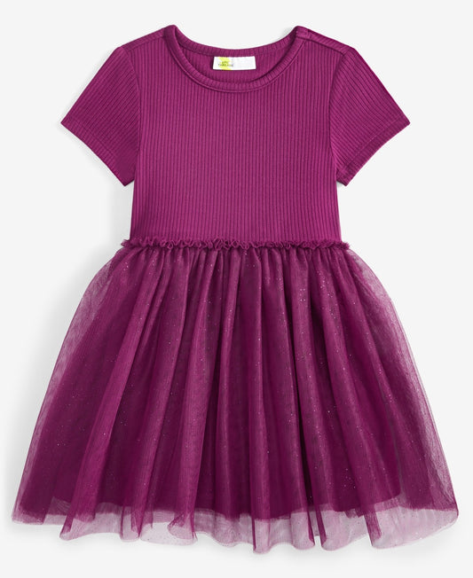 Epic Threads Toddler Girls Short-Sleeve Ribbed Glitter-Tulle Dress - Magenta Purple
