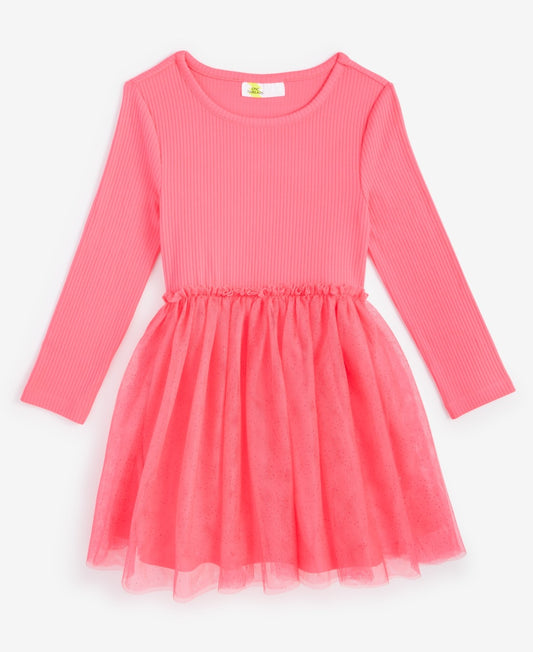 Epic Threads Toddler Girls Long-Sleeve Ribbed Glitter-Tulle Dress - Vivacious Pink
