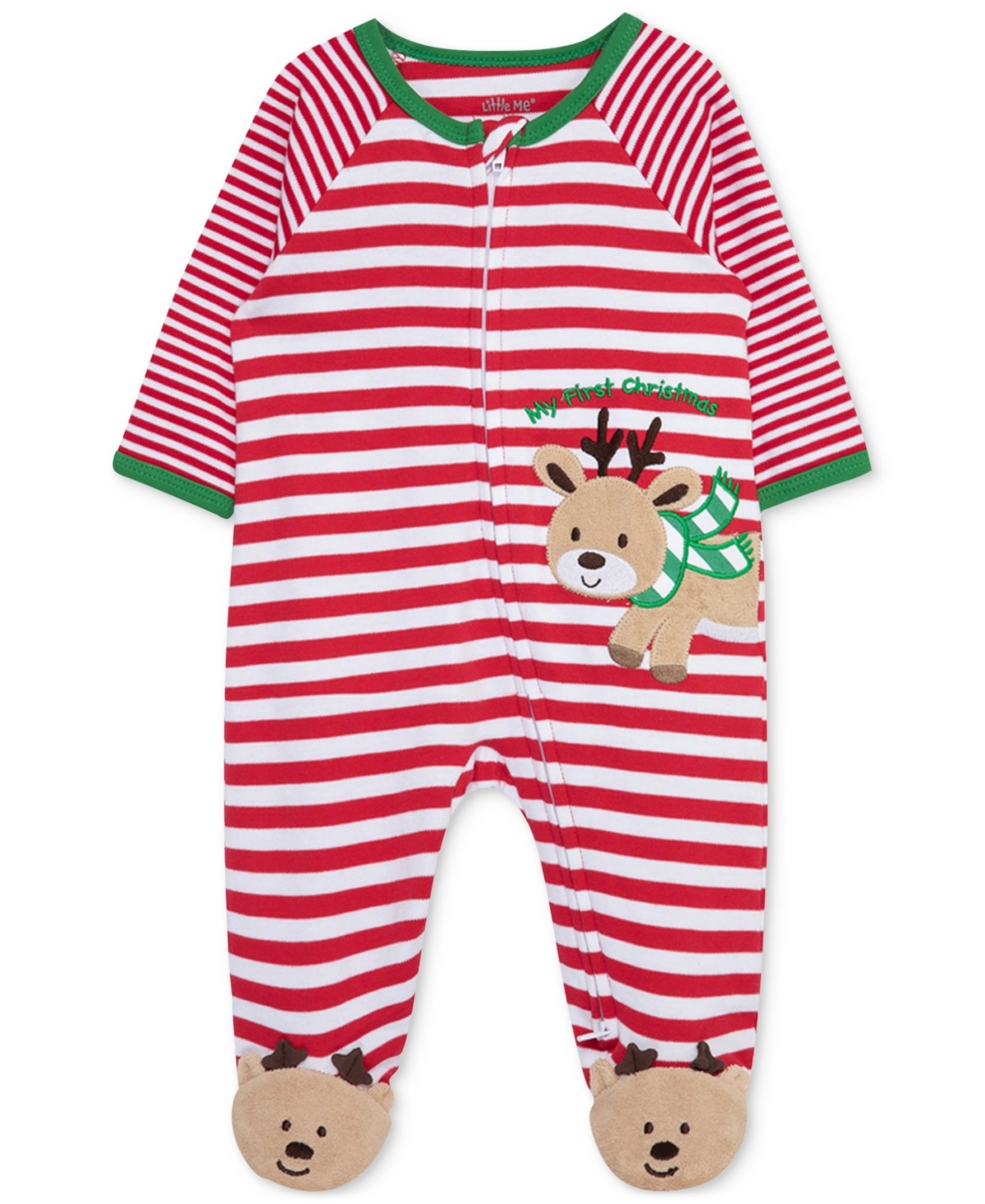 Little Me Baby Boys Reindeer Stripe Footed Cotton Coverall