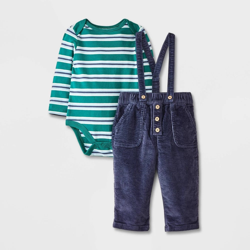 Baby Boys' Striped Suspender Top & Bottom Set - Cat & Jack™ Blue 3-6M