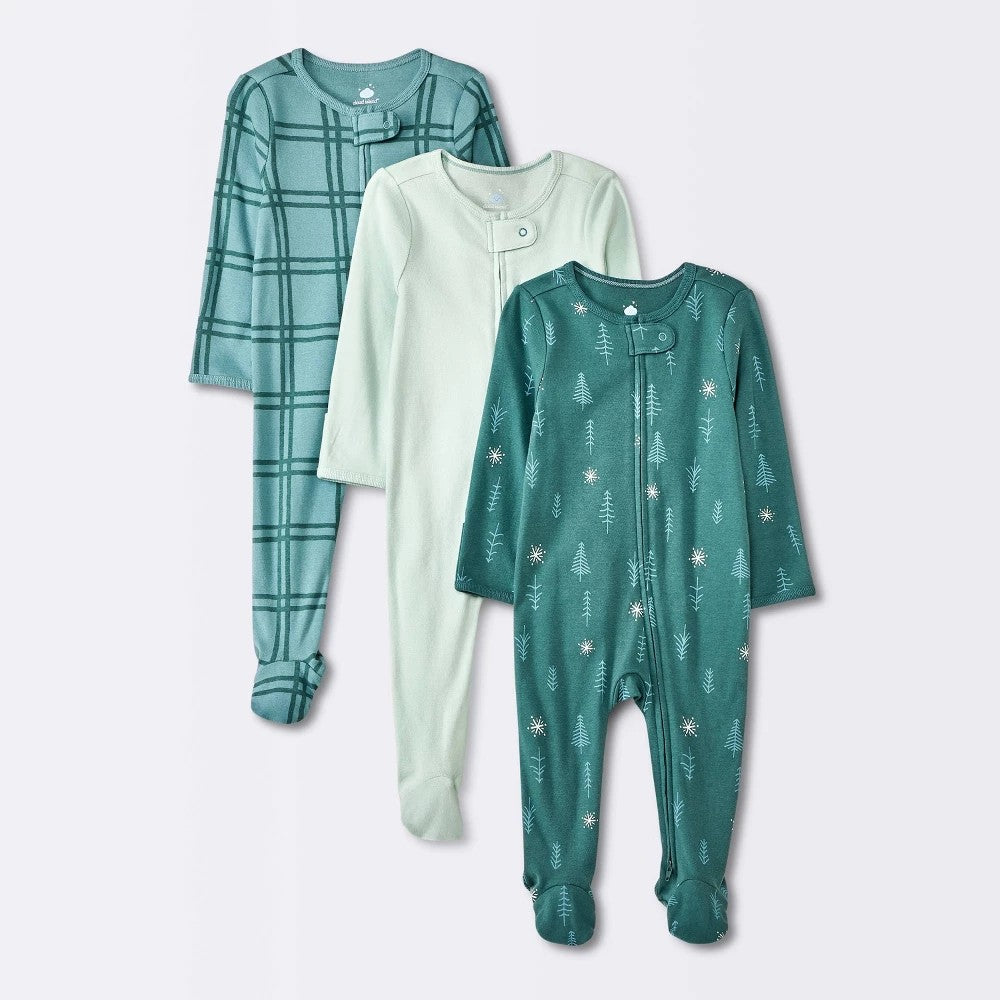 Baby Boys' 3pk Trees Sleep N' Play - Cloud Island™ Blue 0-3M