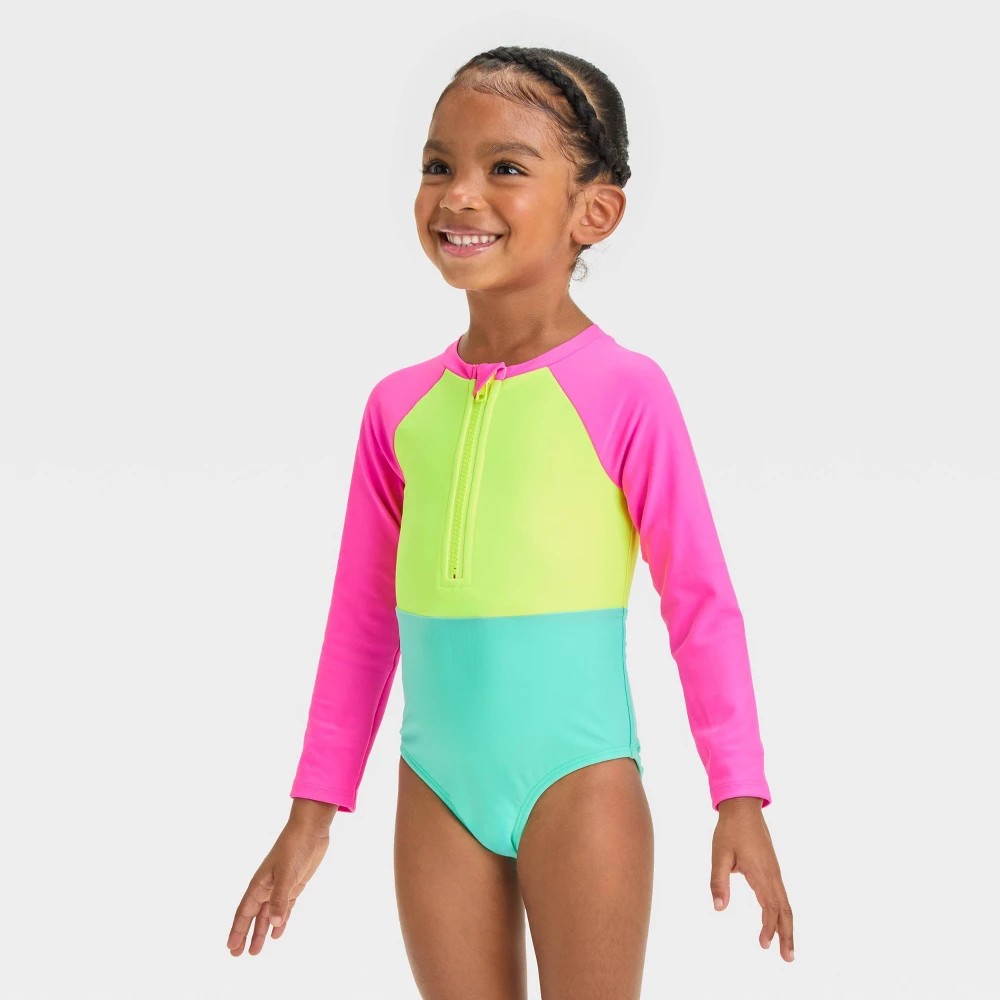 Toddler Girls' Long Sleeve Rash Guard Swimsuit - Cat & Jack™ Pink 4T