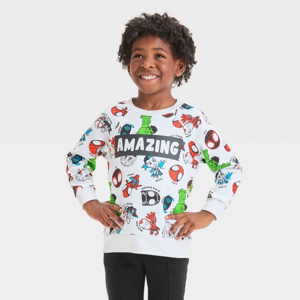 Toddler Boys' Marvel Spidey & Friends "Amazing" Pullover Sweatshirt - White 18M