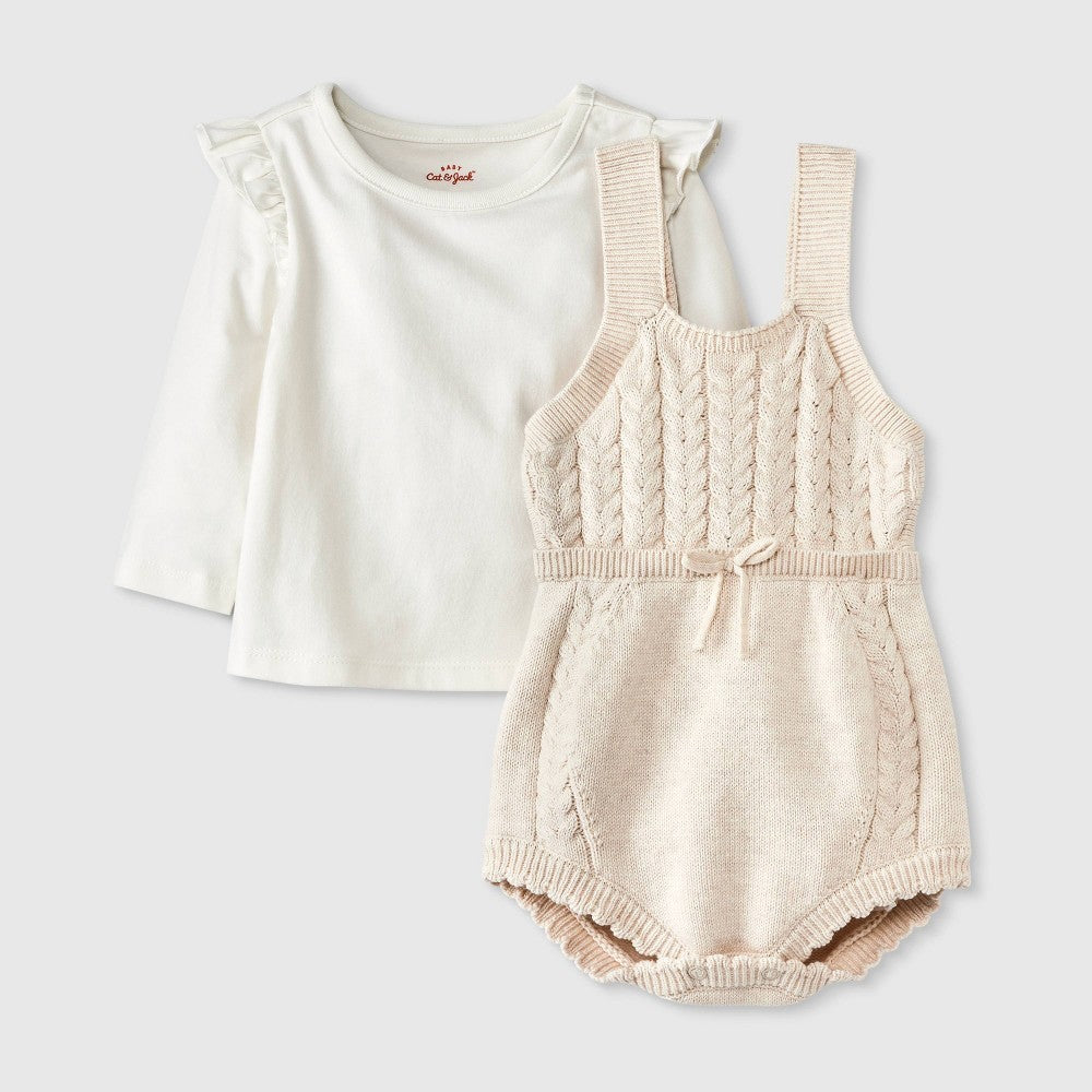 Baby Girls' Sweater Romper - Cat & Jack™ Cream 3-6M