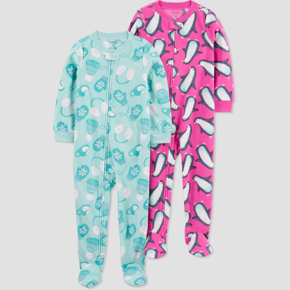 Carter's Just One You® 2pk Toddler Girls' Fleece Long Sleeve Winter Footed Pajama - Pink/Mint 2T