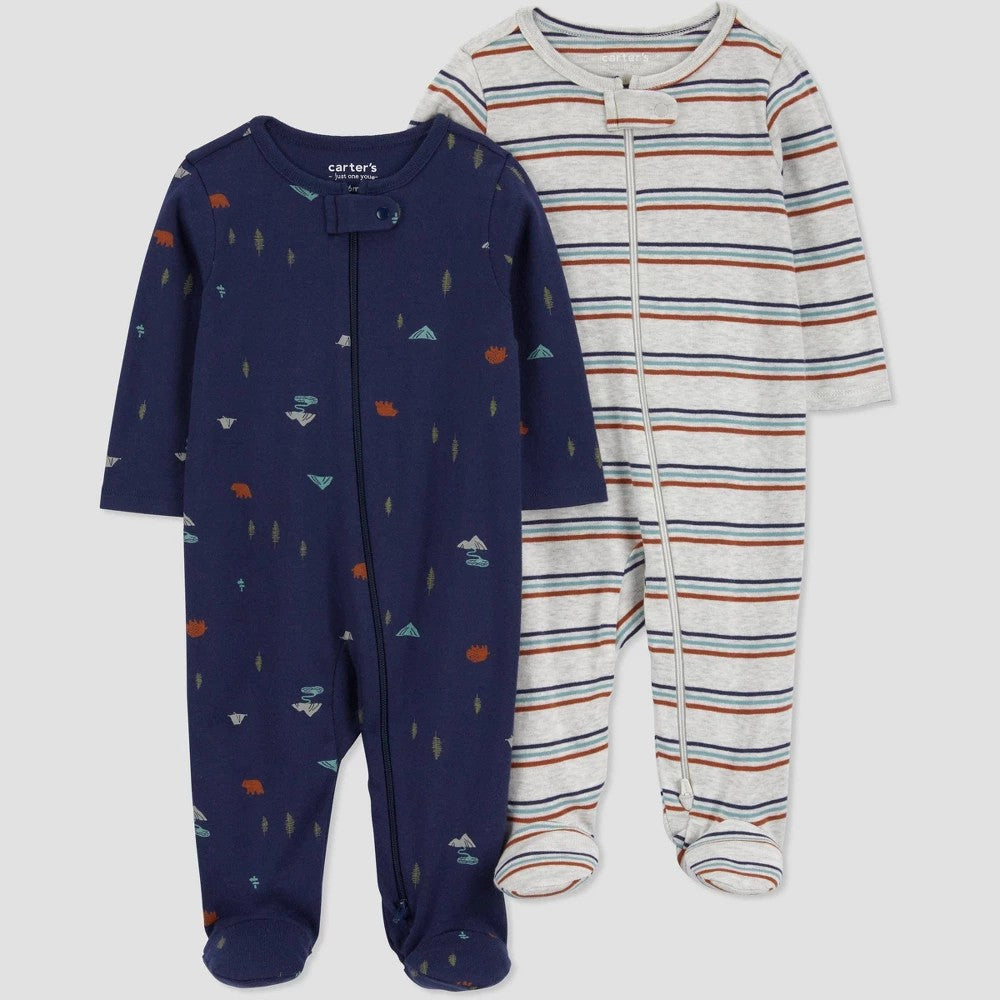 Carter's Baby Boys' 2pk Forest Striped Sleep N' Play Navy 3M