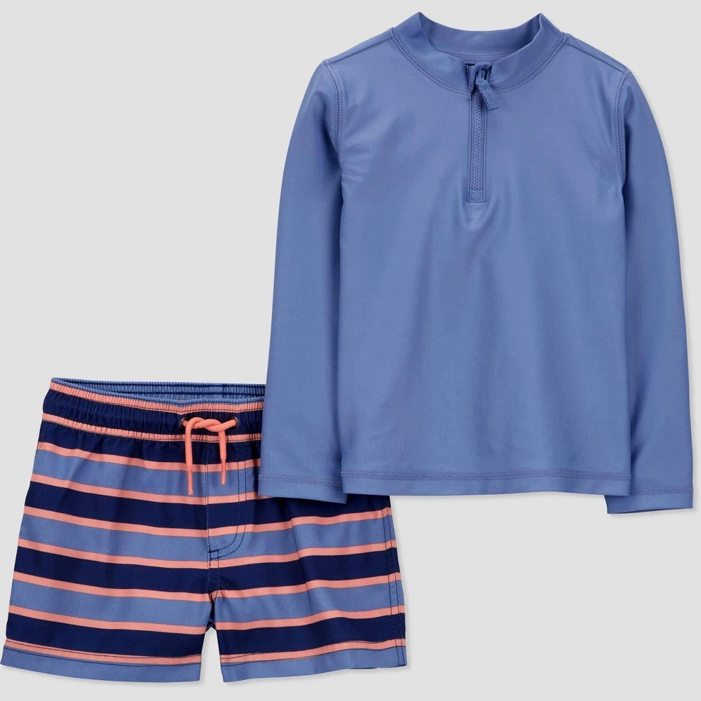 Carter's Just One You Baby Boys' Long Sleeve Striped Rash Guard Set - Blue 18M