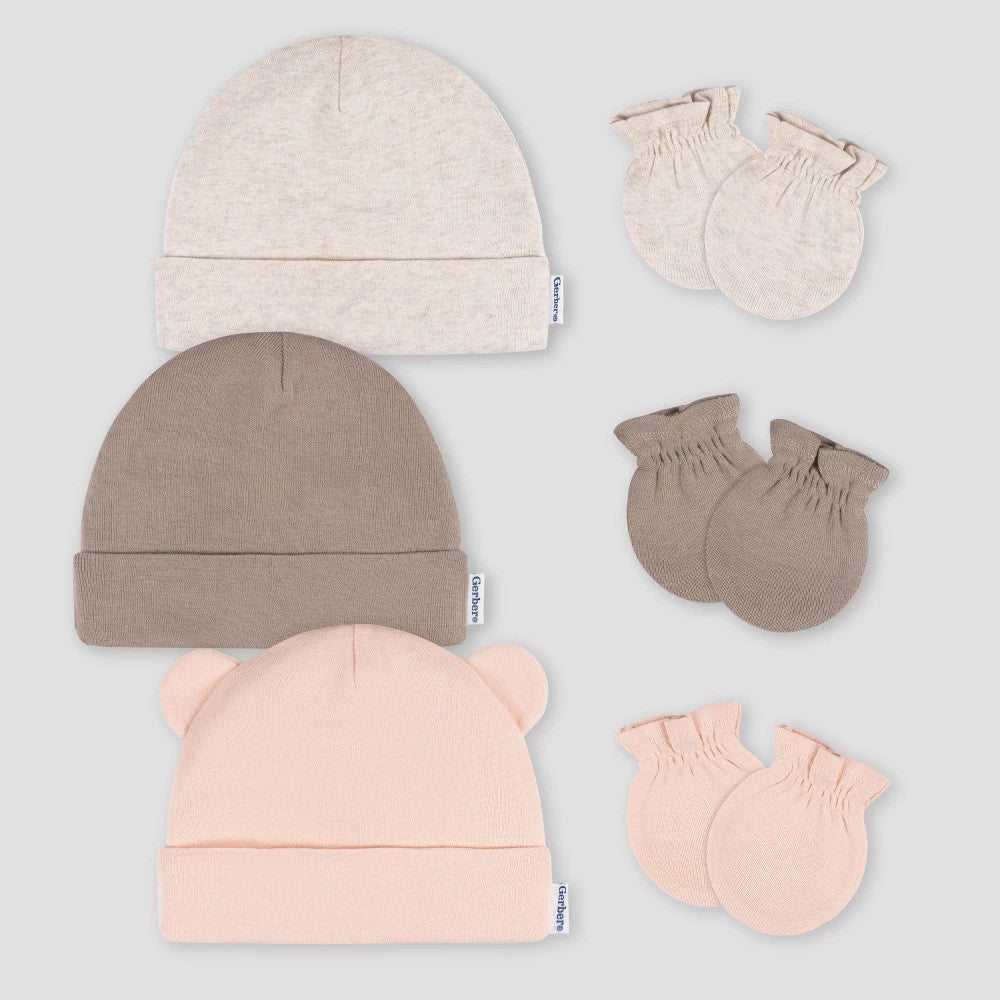Gerber Baby Girl Hat & Mitten Set, Size 0-6 Months