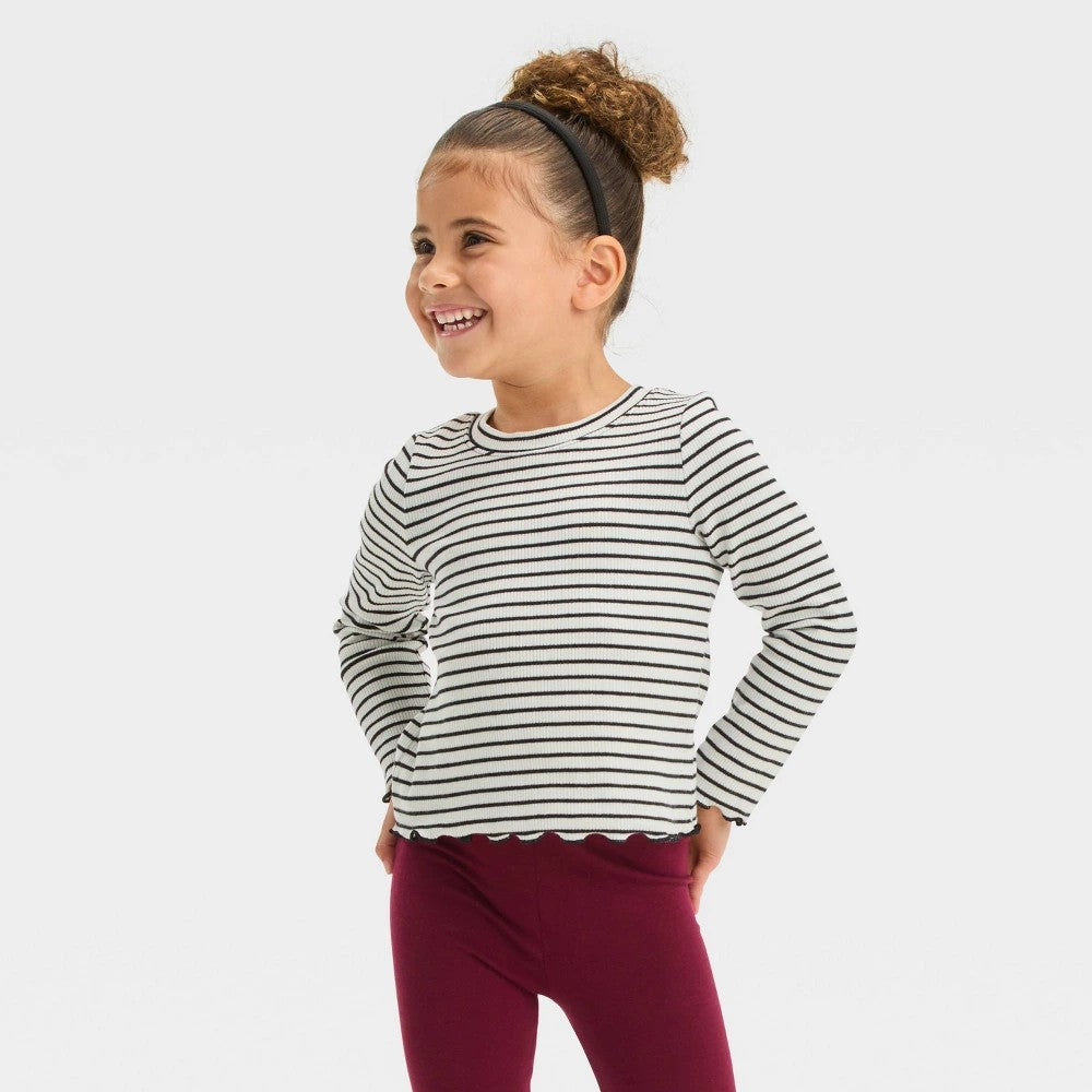 Cat & Jack Toddler Girls' Rib Long Sleeve T-Shirt Black 3T