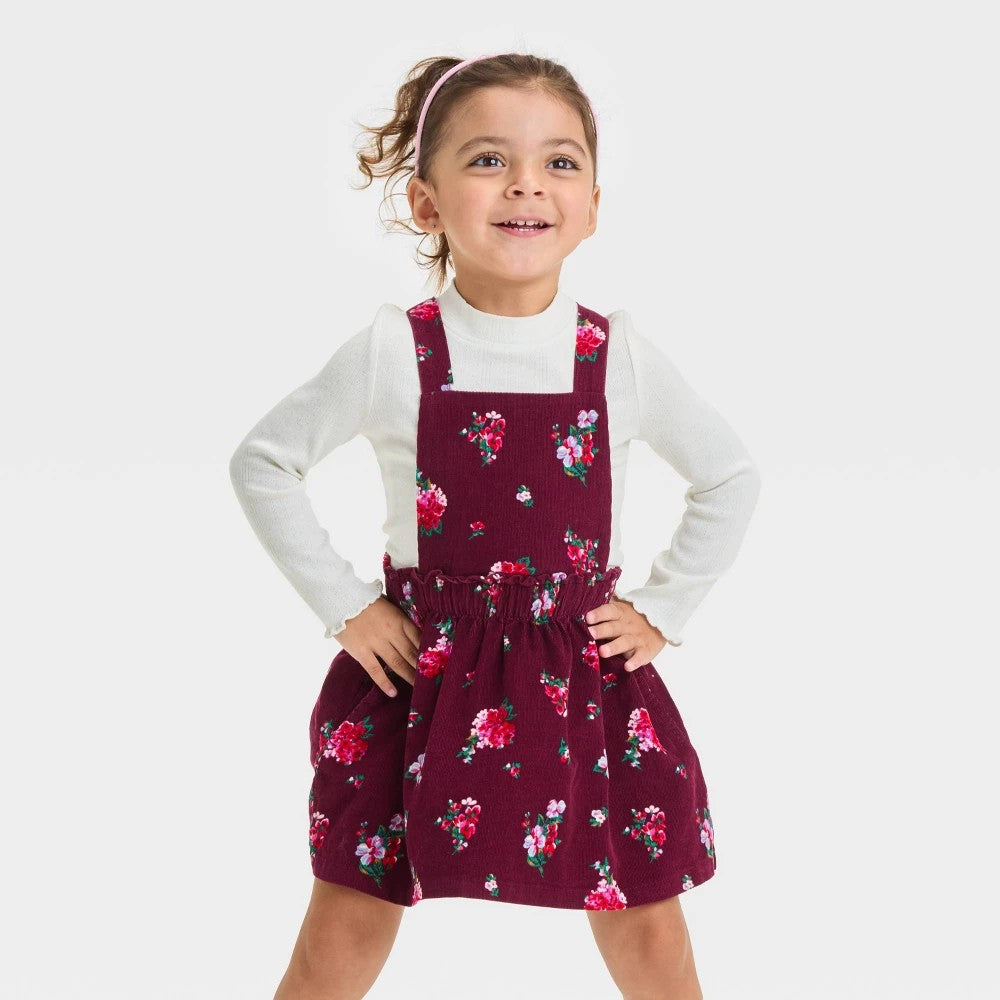 Cat & Jack Toddler Girls' Corduroy Skirtall Floral 18M Burgundy