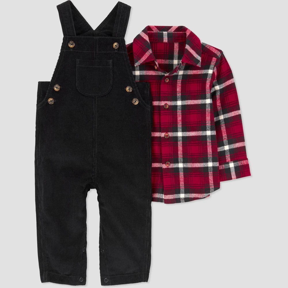 Carter's Just One You® Baby Boys' Plaid Denim Overalls Set - Red/Black 9M