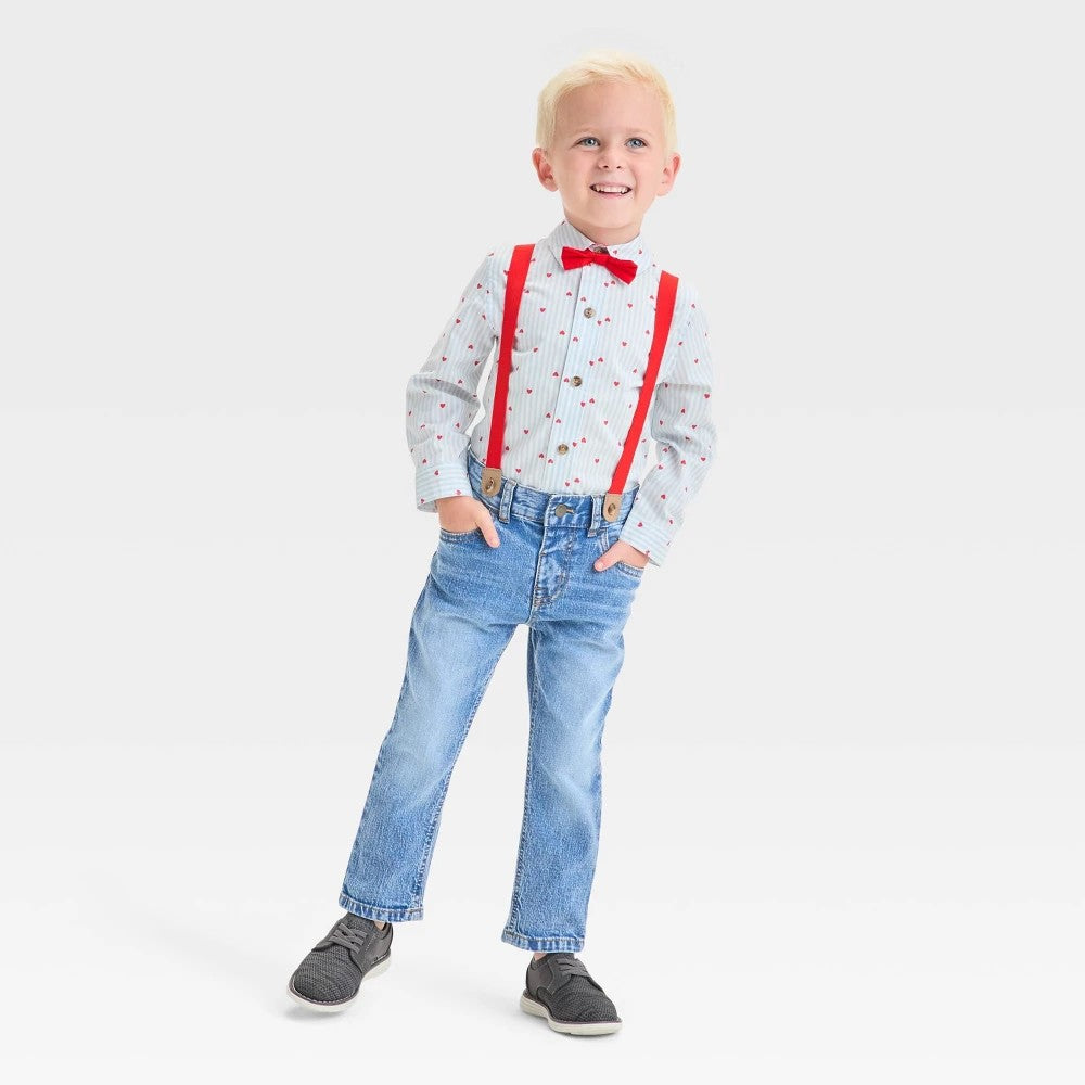 Cat & Jack Toddler Boys' Valentine's Day Shirt & Suspender Set 18M