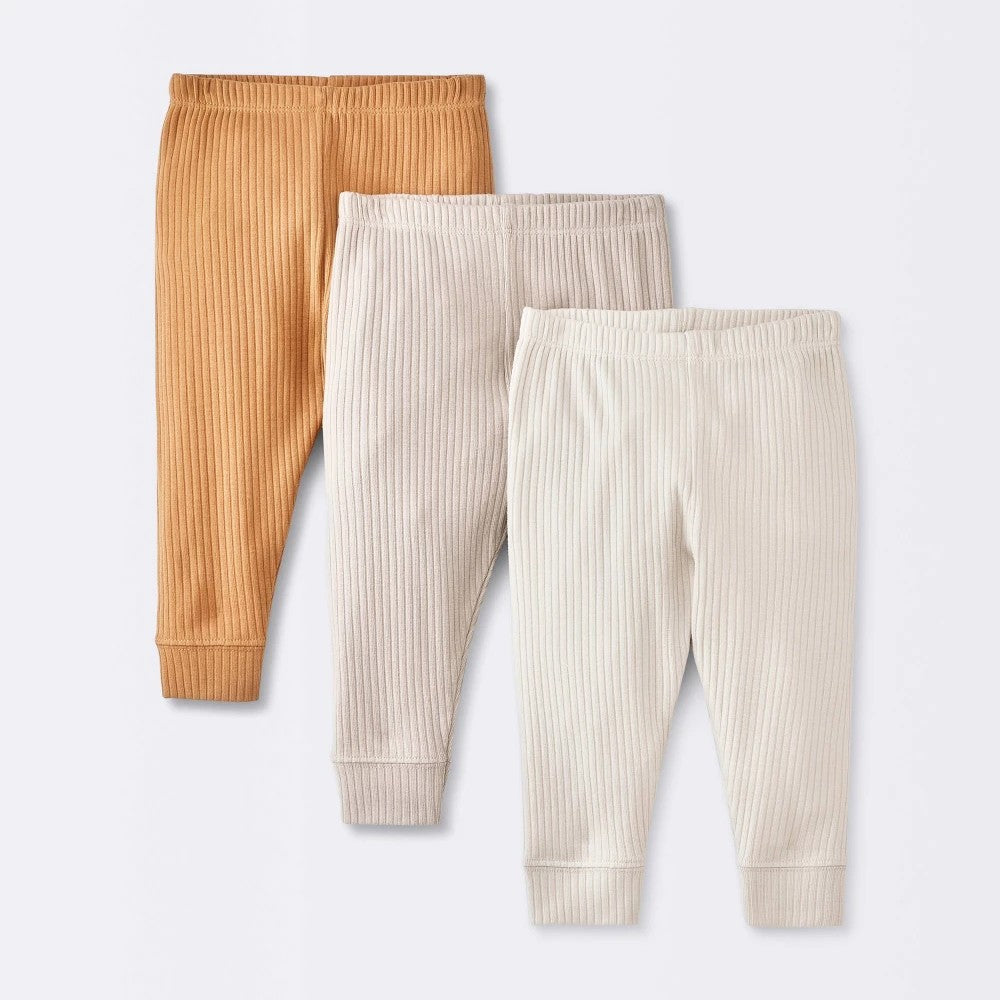 Baby 3pk Wide Ribbed Pants - Cloud Island™ Bronze 0-3M
