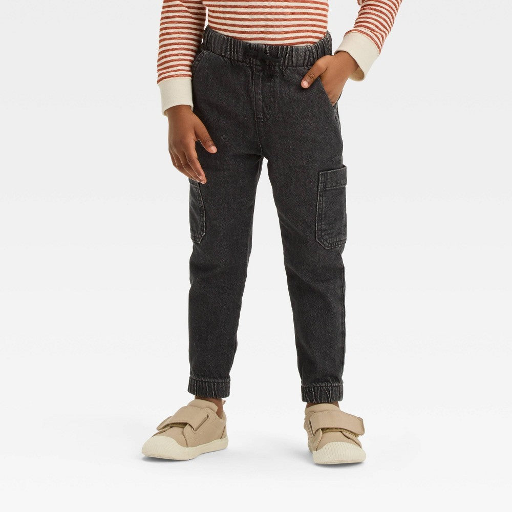 Cat & Jack Toddler Boys' Denim Cargo Jogger Pants Black 5T