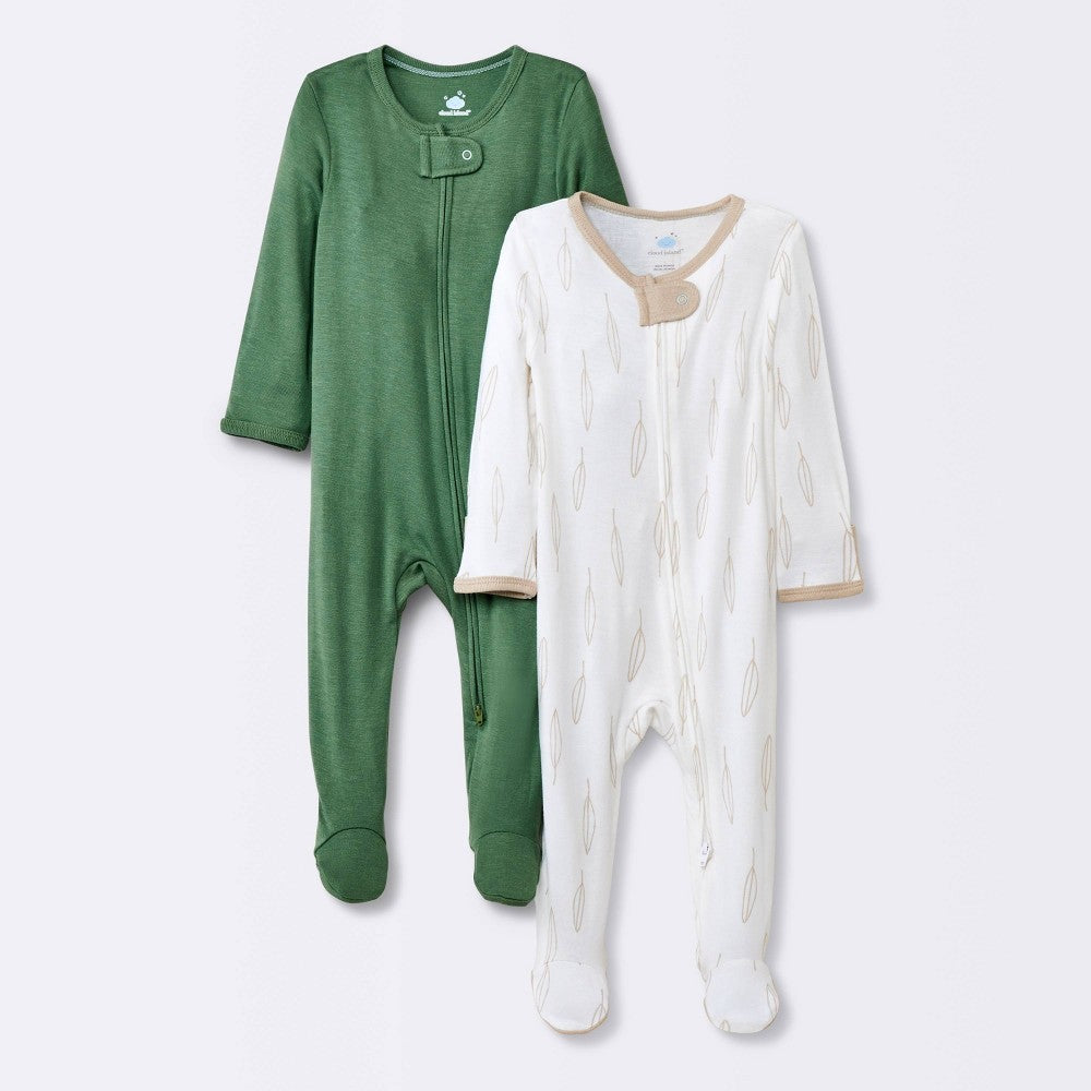 Baby Boys' 2pk So Very Soft Modal Blend Sleep N' Play - Cloud Island™ Green 0-3M: Footed Pajamas, Long Sleeve