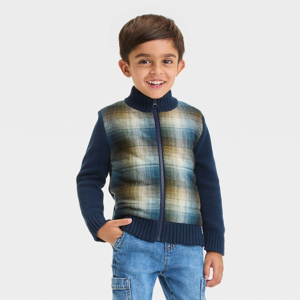 Cat & Jack Toddler Boys' Quilted Plaid Sweater Blue 5T