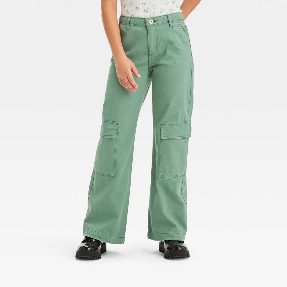 Art Class Girls' Wide Leg Cargo Pant Green Size 7