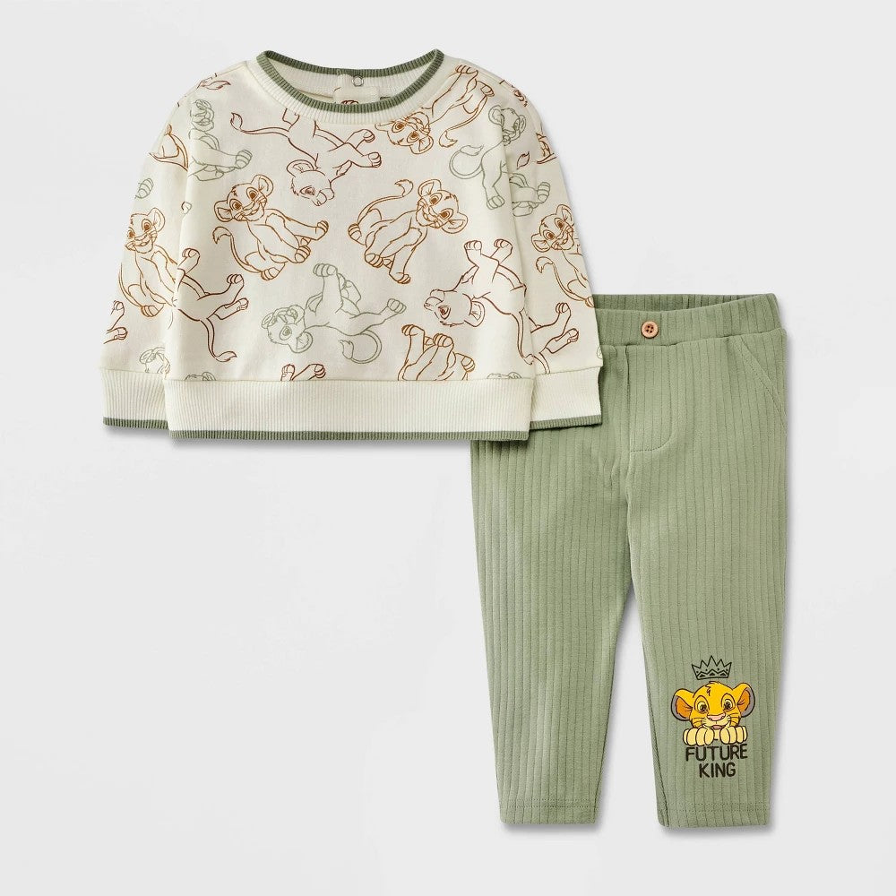 Disney Baby Boys' Lion King 2pc Fleece Ribbed Top and Pants Set - 12M