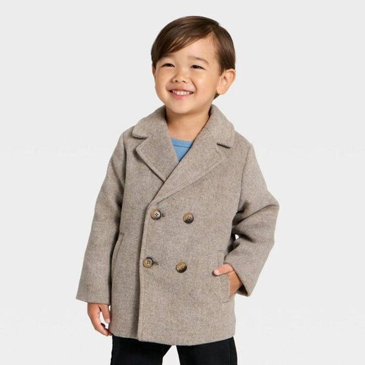 Cat & Jack Toddler Boys' Gray Faux Wool Pea Coat 3T