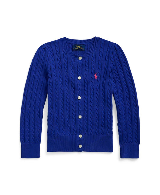 Polo Ralph Lauren Toddler and Little Girls Mini-Cable Cotton Cardigan - Cruise Royal with Belmont Pink