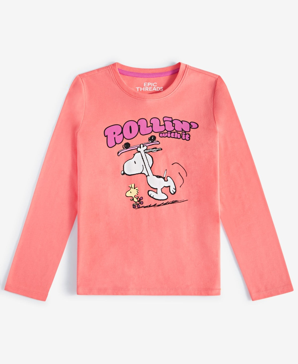 Epic Threads Girls Rollin' with It Snoopy & Woodstock Graphic Long-Sleeve T-Shirt