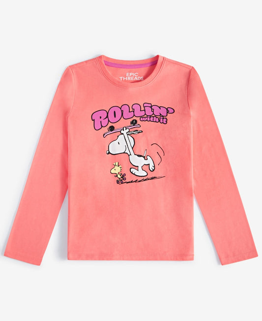 Epic Threads Girls Rollin' with It Snoopy & Woodstock Graphic Long-Sleeve T-Shirt